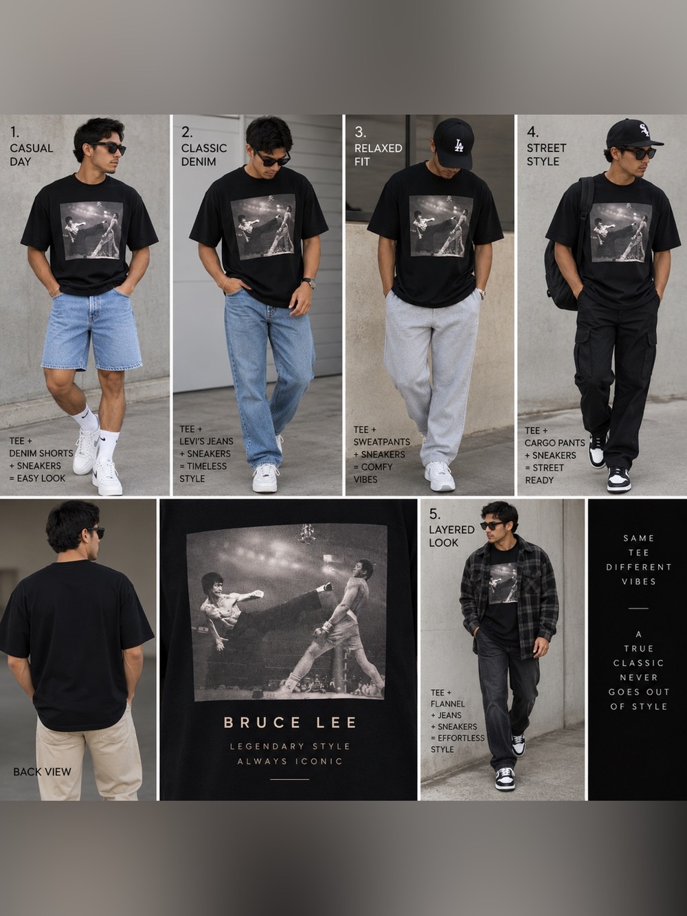 Bruce Lee Graphic Tee - Black Men's Short Sleeve Shirt